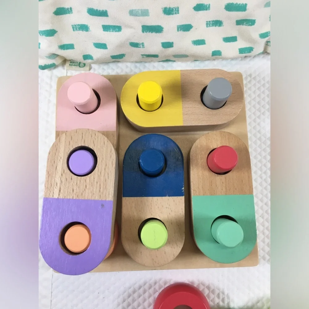 Kiwico Panda Crate Wooden Color Sorting Peg  Ring Toy Educational Puzzle Toddler